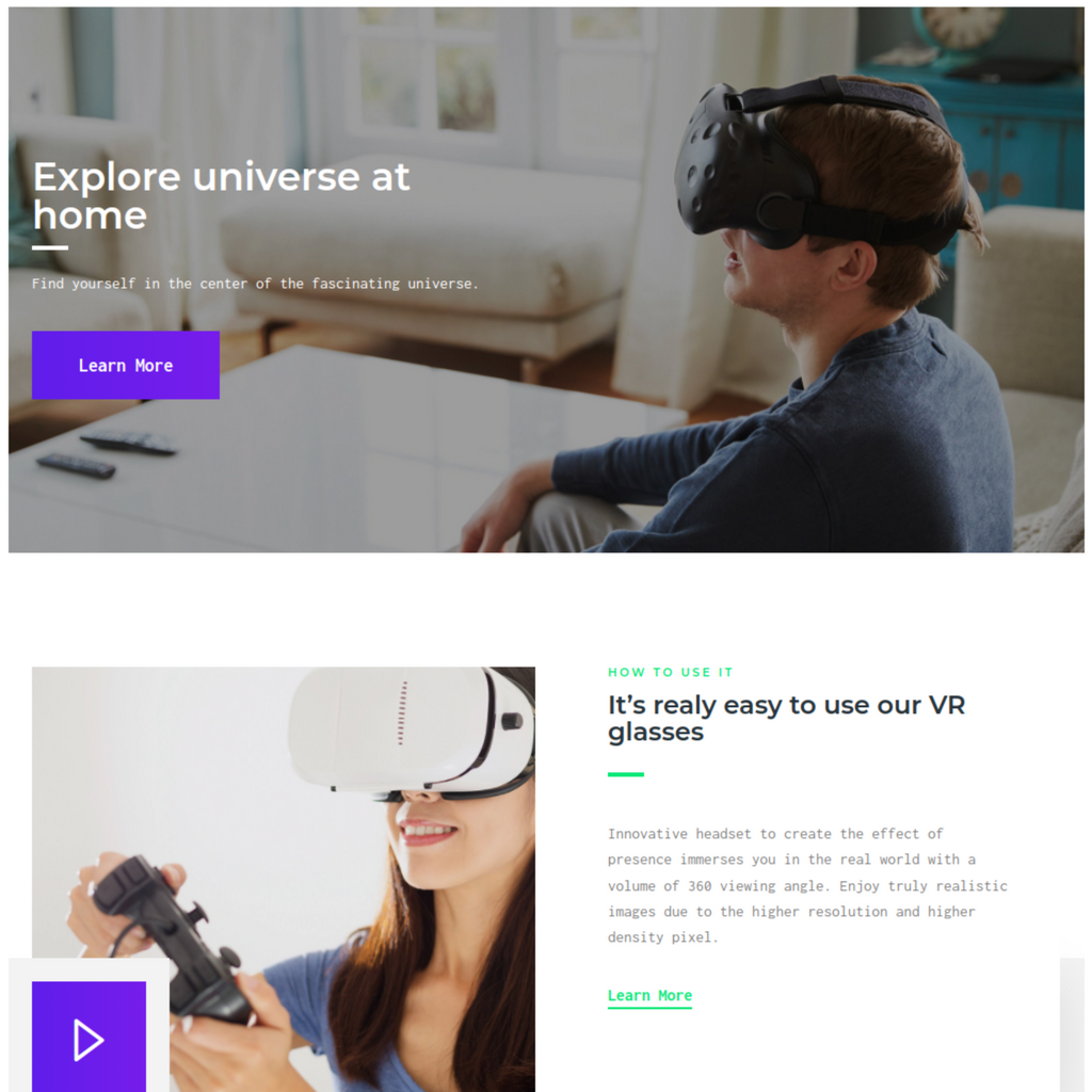 Virtual Reality Landing Page & Store WordPress Responsive Website