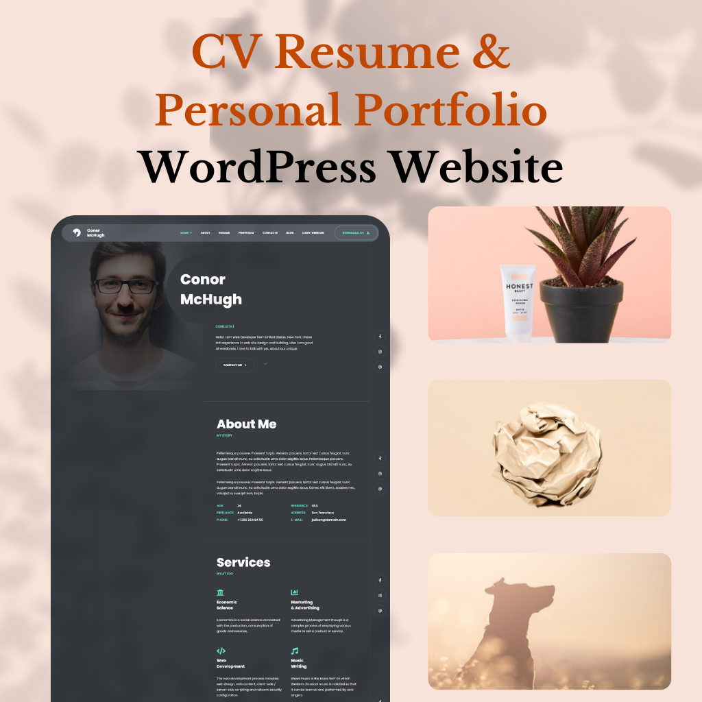 CV Resume &  Personal Portfolio WordPress Responsive Website