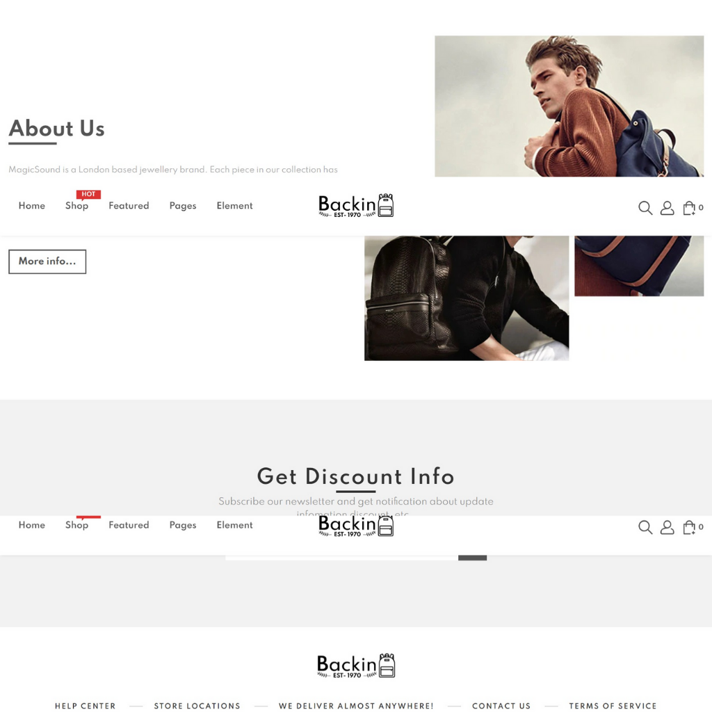 Bagpack Shopify Shopping Website