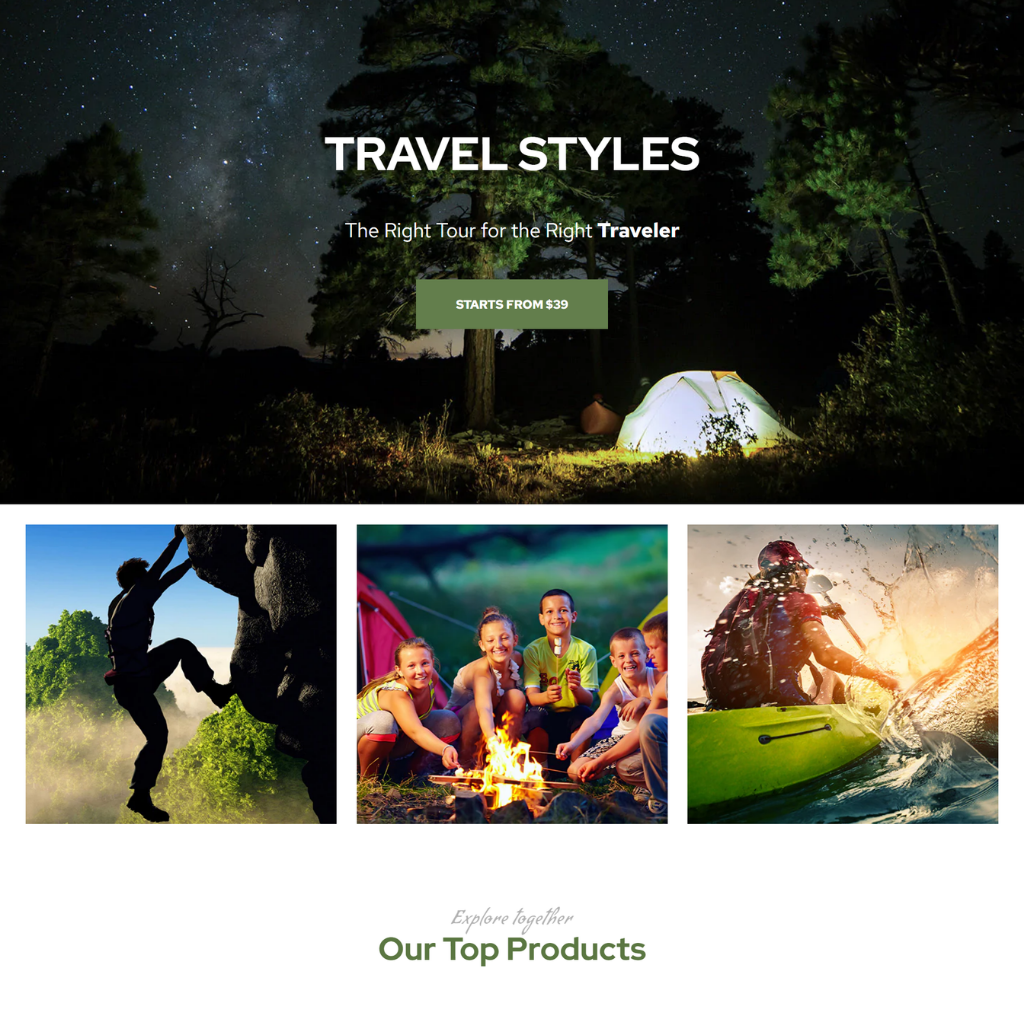 Camping & Adventure Shopify Website Shopping Website